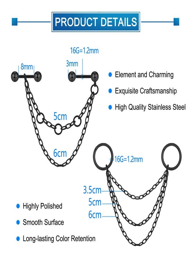 Qmcandy 6pcs 16g Industrial Barbell with Chain Surgical Steel Industrial Earring Chain Cartilage Earrings Industrail Piercing, Chain - Image 3